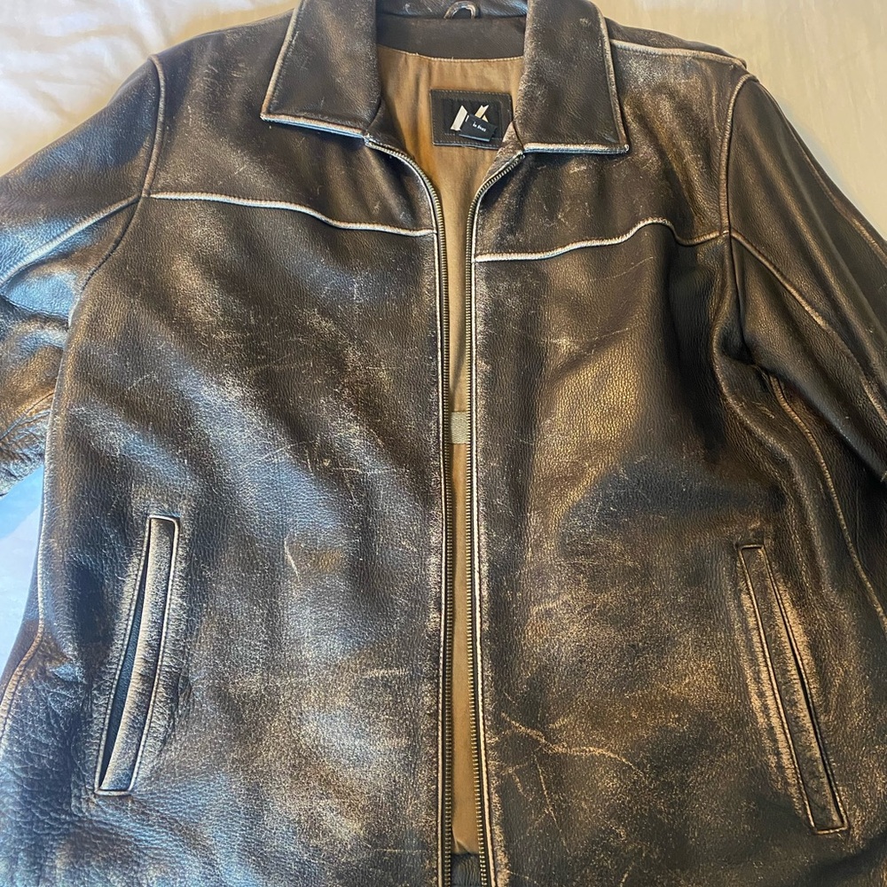 G-III Brown Leather Bomber Jacket, Men's Size Large Heavy Duty